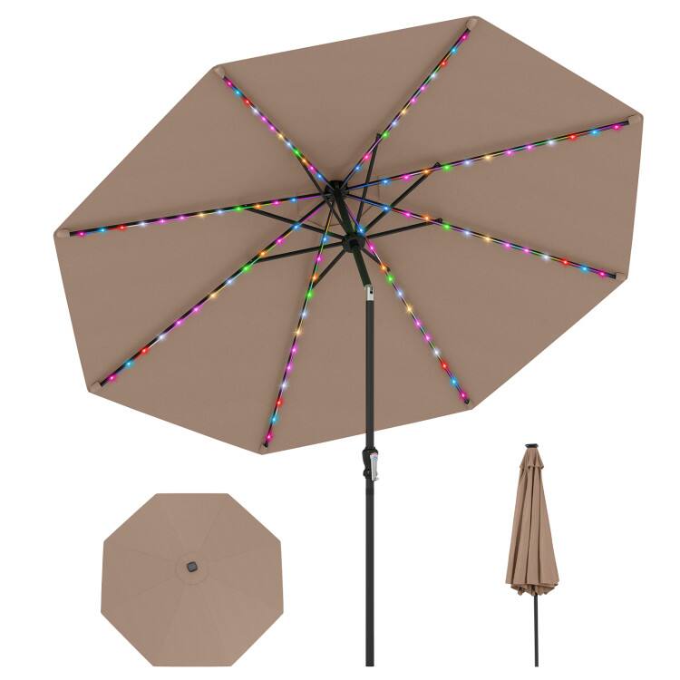 Alt View 5. Mondawe - 10 FT Solar Patio Umbrella 96 Multi-Colored Flowing LED Lights Tilt - Coffee.