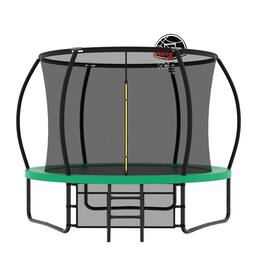 LOVMOR - 10 FT Trampoline with Basketball Hoop and Ladder Recreational Trampoline for Adults