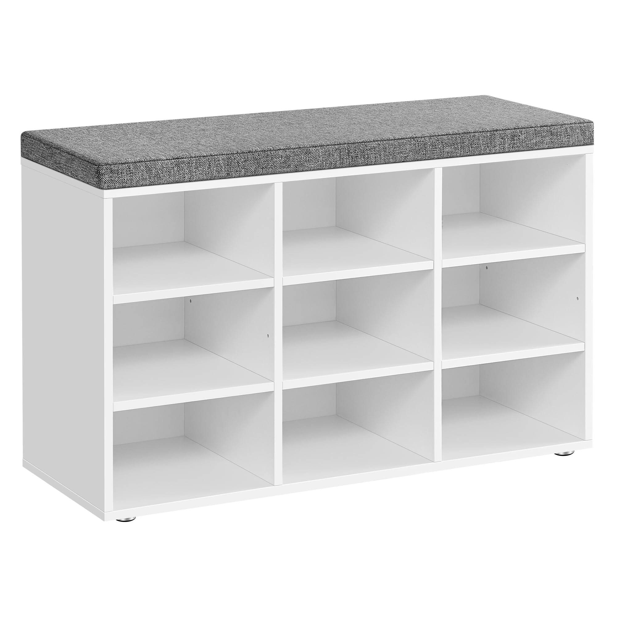 Fabibe - Bench White Shoe Bench, Storage with Padded Seat, Entryway - Cloud White + Dove Gray 9 cubbies