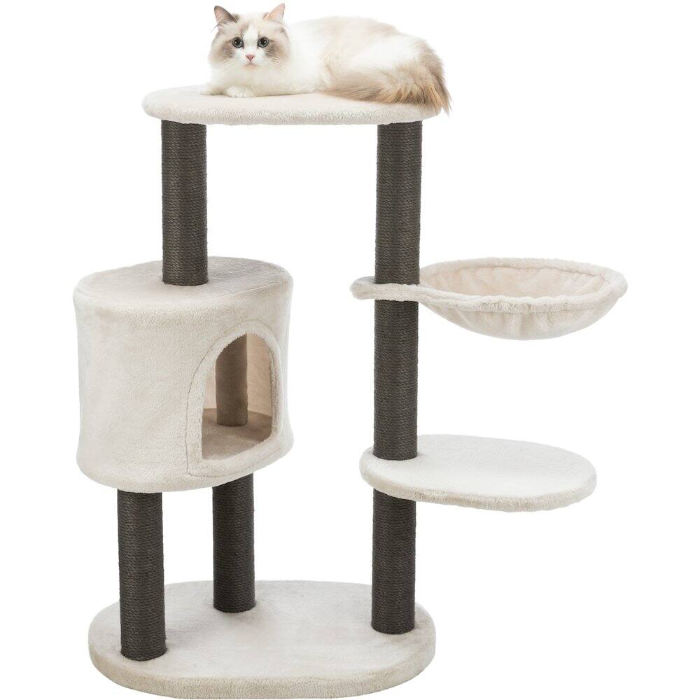 Left. TRIXIE - Moriles Plush & Sisal 3-Level Cat Tree with Scratching Posts & Condo - Light Gray.