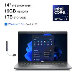 Dell - Latitude 5450 Laptop 14.0 FHD Display (Ultra 7 155U, 16GB, 1TB SSD, Intel Graphics, Win 11 Pro) w/USB Hub - Titan Gray