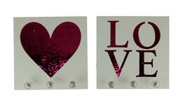 Premier Home Imports - Wood Pink Sequins Heart and Love Wall Hook Plaques 2 Piece Set - White