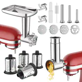Gvode - Meat Grinder & Stainless Steel Slicer Shredder Attachment, Compatible with KitchenAid® Stand Mixers, 2-in-1 Set - Silver