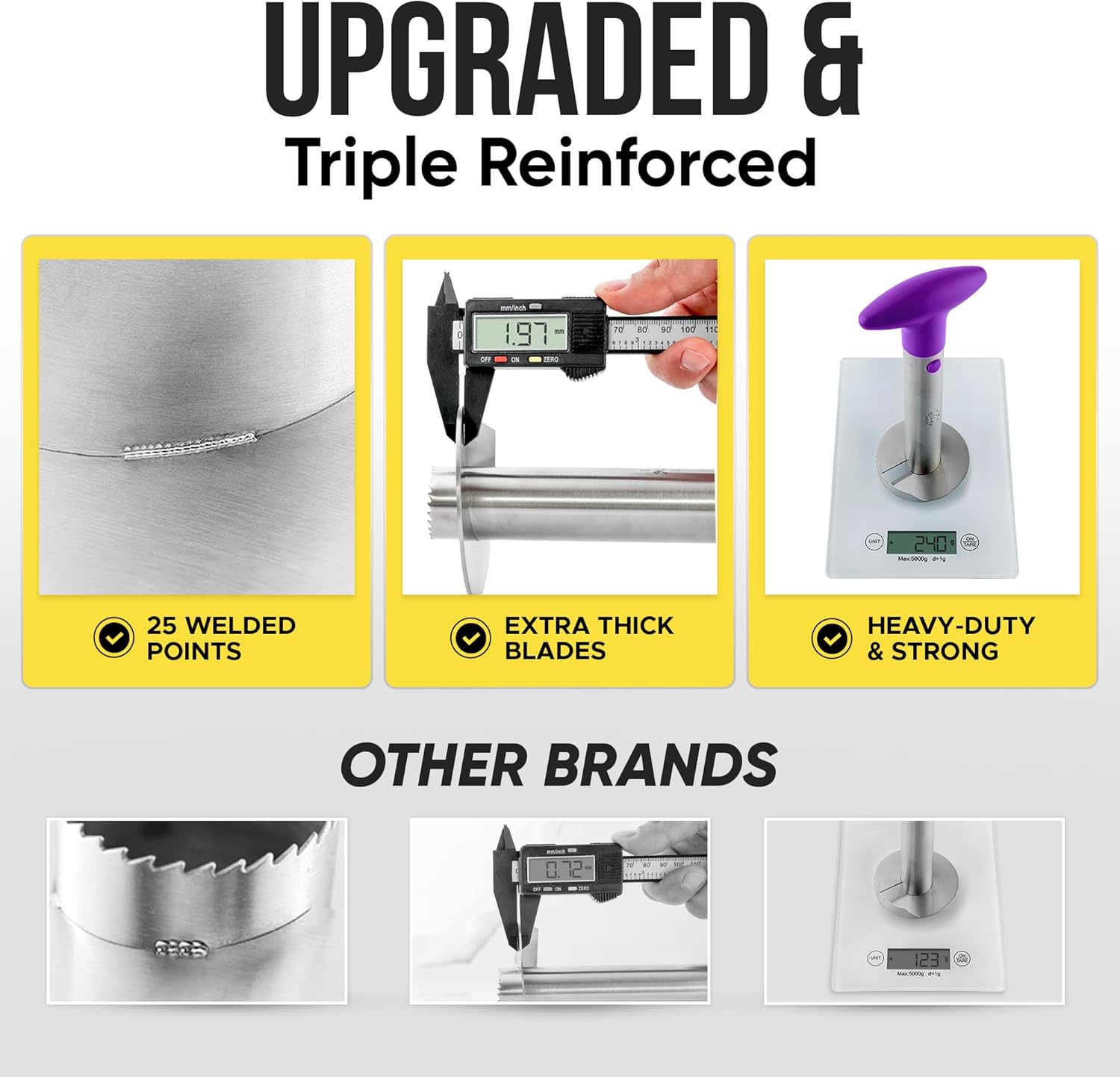 UPGRADED & Triple Reinforced

- 25 WELDED POINTS
- EXTRA THICK BLADES
- HEAVY-DUTY & STRONG

OTHER BRANDS