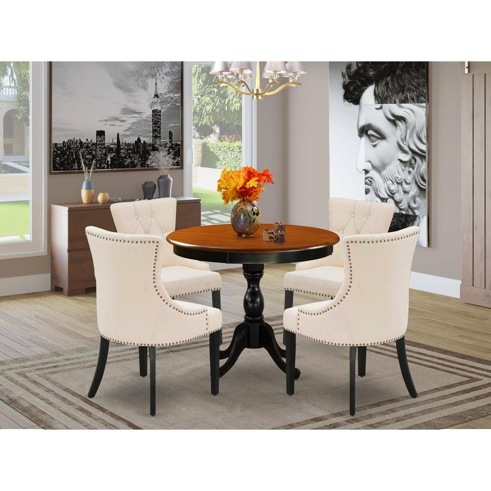 Angle. East West Furniture - East West Furniture 5-Piece Round Dining Table Set Contains a Dining Room Table and 4 Light Beige Linen Fabric Dining - Multi-Color.
