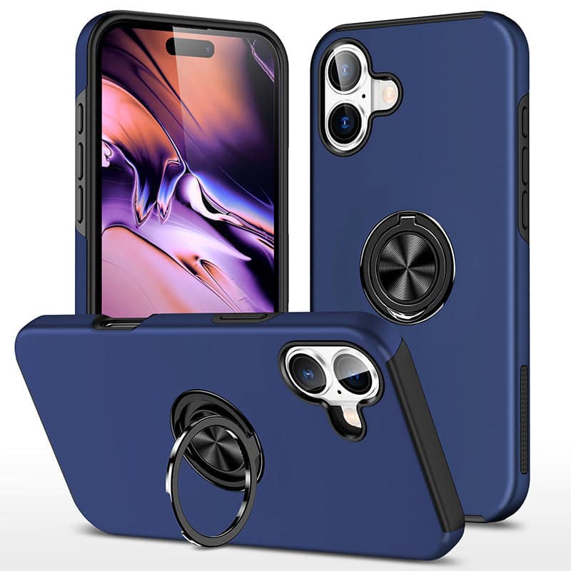 Front. Entronix - Entronix iPhone 16 Plus Case with 360° Circular Ring Gripstand for Maximum Protection - Navy.