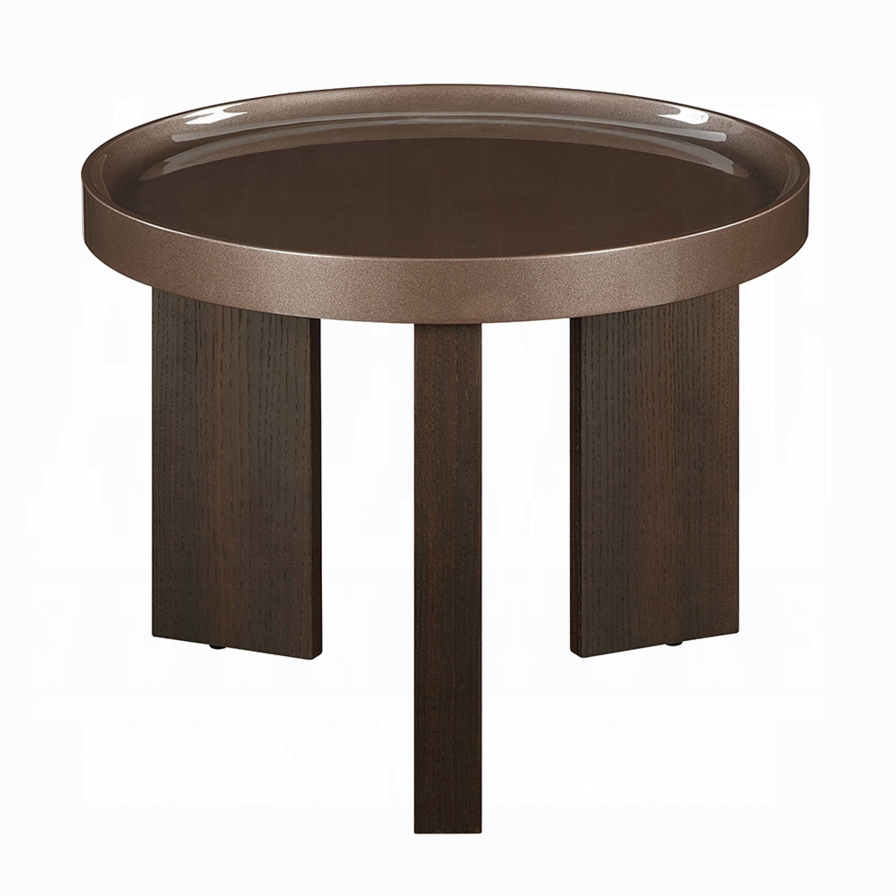 Alt View 1. Manhattan Lane - Lexy Side End Table, 24 Inch Round Top, High Gloss Blackish Green - Blackish Green, Smoked Brown.