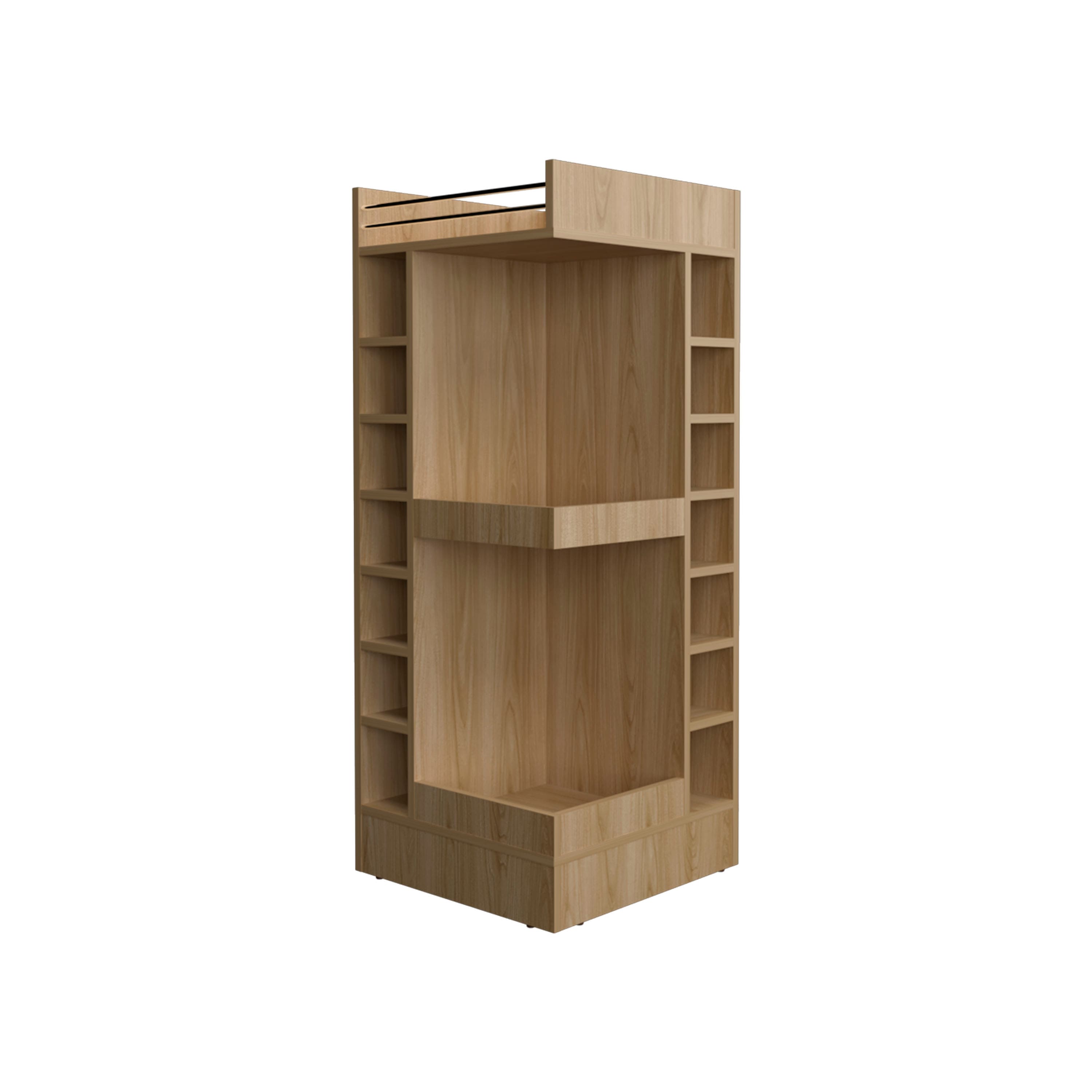 TuHome - Lyman Tall 3-Tier Corner Bar Cabinet with Fourteen Wine Bottle Cubbies, Living Room, Liquor Cabinet, Storage Cabinet - Natural Oak