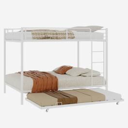 GOODSILO - Durable Square Tube Iron Bunk Bed with Safety Rails and Trundle, Modern Minimalist Design - White
