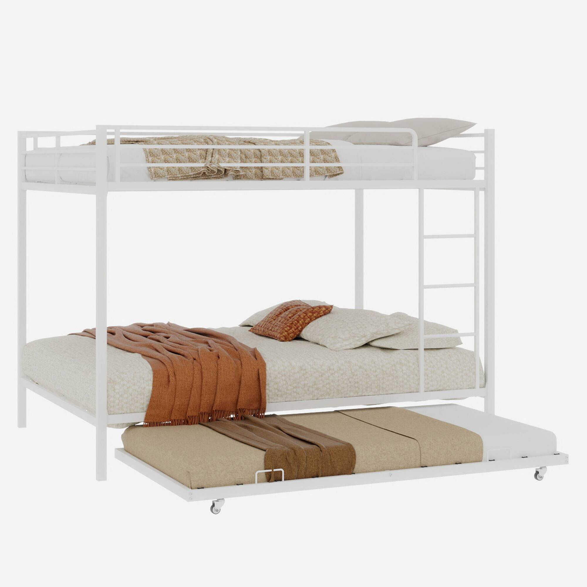 Front. GOODSILO - Durable Square Tube Iron Bunk Bed with Safety Rails and Trundle, Modern Minimalist Design - White.