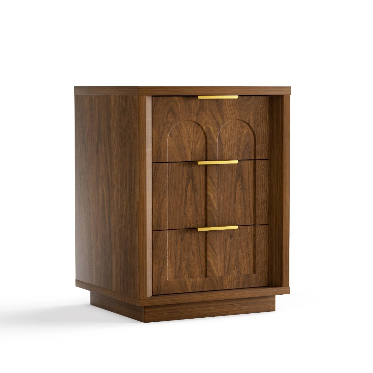 Alt View 4. Loheer - Loheer Two Piece Walnut Nightstand Set with Three Drawers - Walnut.