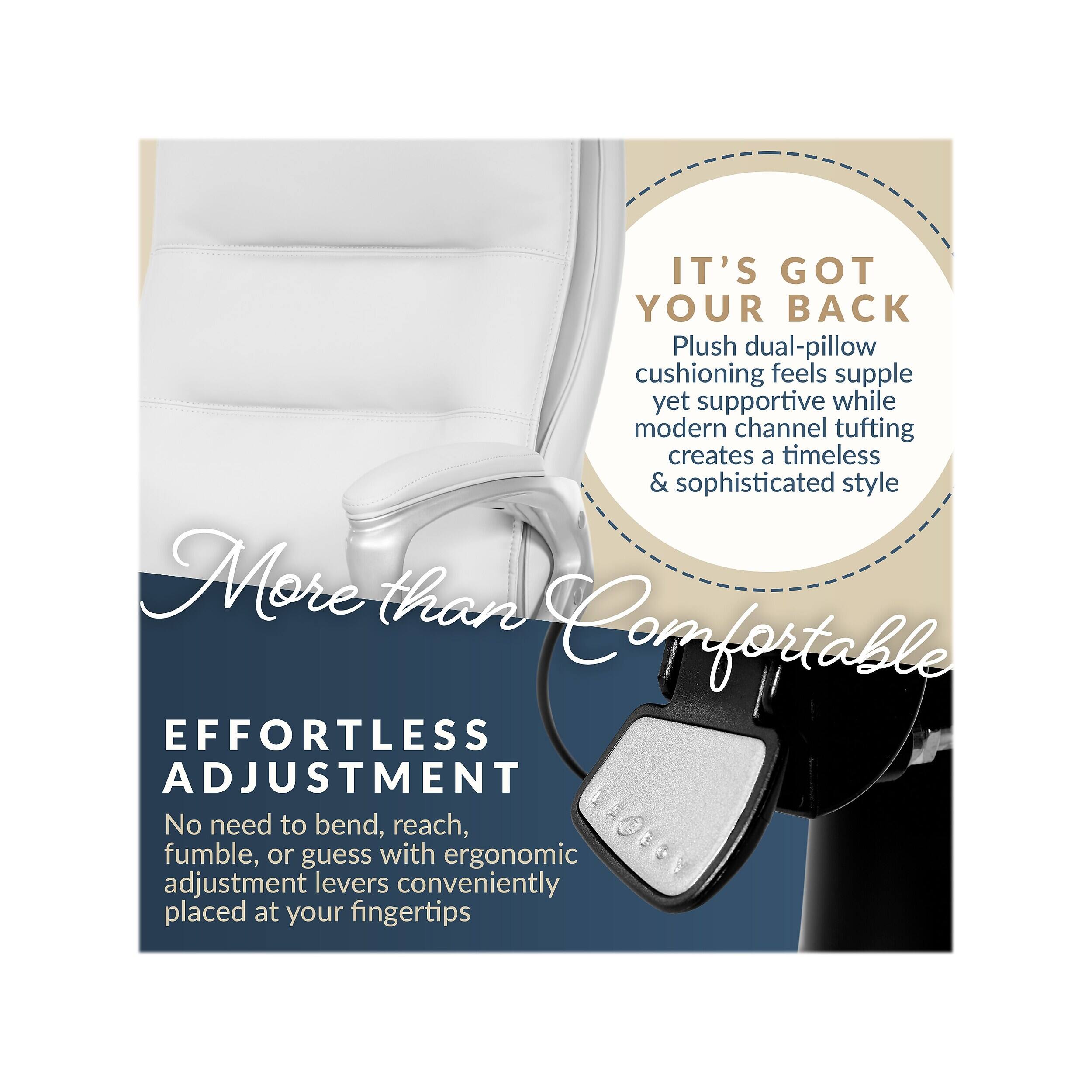 IT'S GOT YOUR BACK  
Plush dual-pillow cushioning feels supple yet supportive while modern channel tufting creates a timeless & sophisticated style  

More than Comfortable  

EFFORTLESS ADJUSTMENT  
No need to bend, reach, fumble, or guess with ergonomic adjustment levers conveniently placed at your fingertips