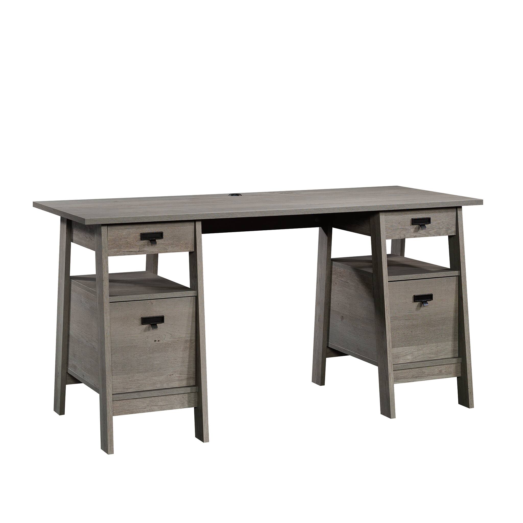 Front. Sauder - Trestle Executive Desk - Gray.