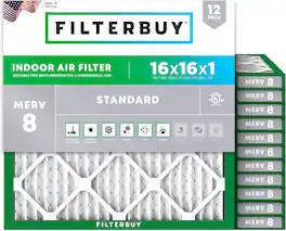 Filterbuy - 16x16x1 MERV 8 Dust & Allergy Defense, Electrostatic Pleated HVAC AC Furnace Air Filters Replacement (12-Pack) - Silver