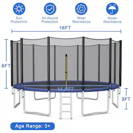 Kadyn - 8/10/12/14/15/16 Feet Outdoor Trampoline Bounce Combo with Safety Closure Net Ladder-16 ft