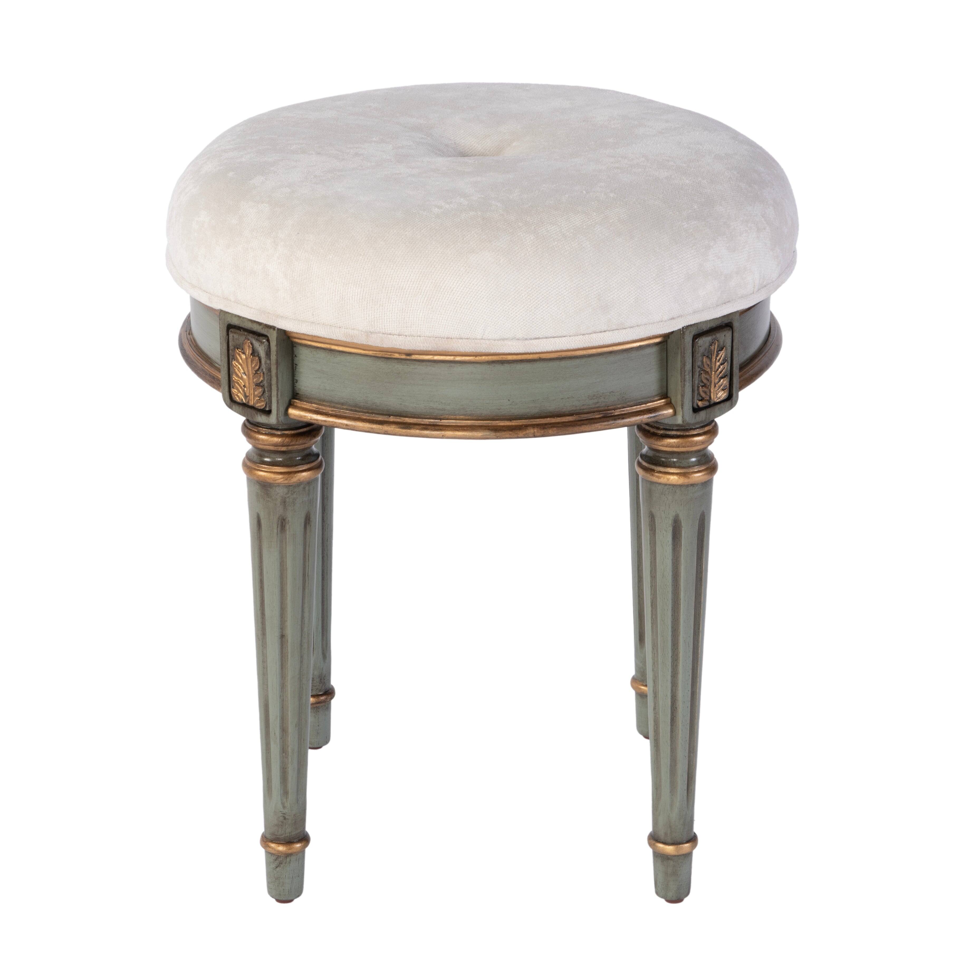Alt View 3. Butler Specialty - Bernadette 18.5 in. Seat Height Round Upholstered and Wood Traditional Vanity Stool - Green.