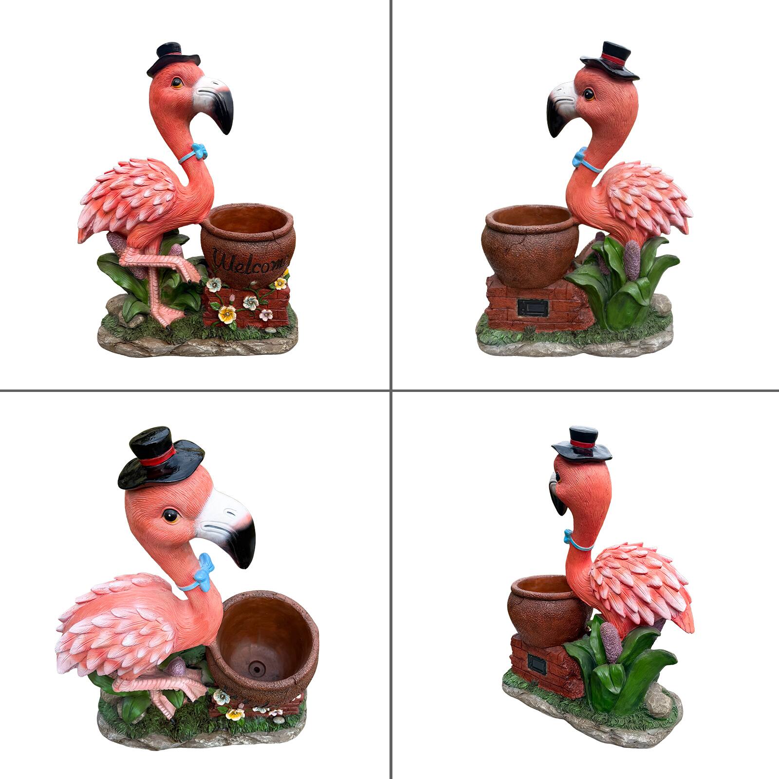Alt View 1. Anysun - Outdoor Sculpture Flamingo Flower Pot Planter – Unique Yard Statue Decoration, Lawn Outdoor Ornament, Left Facing - Pink.