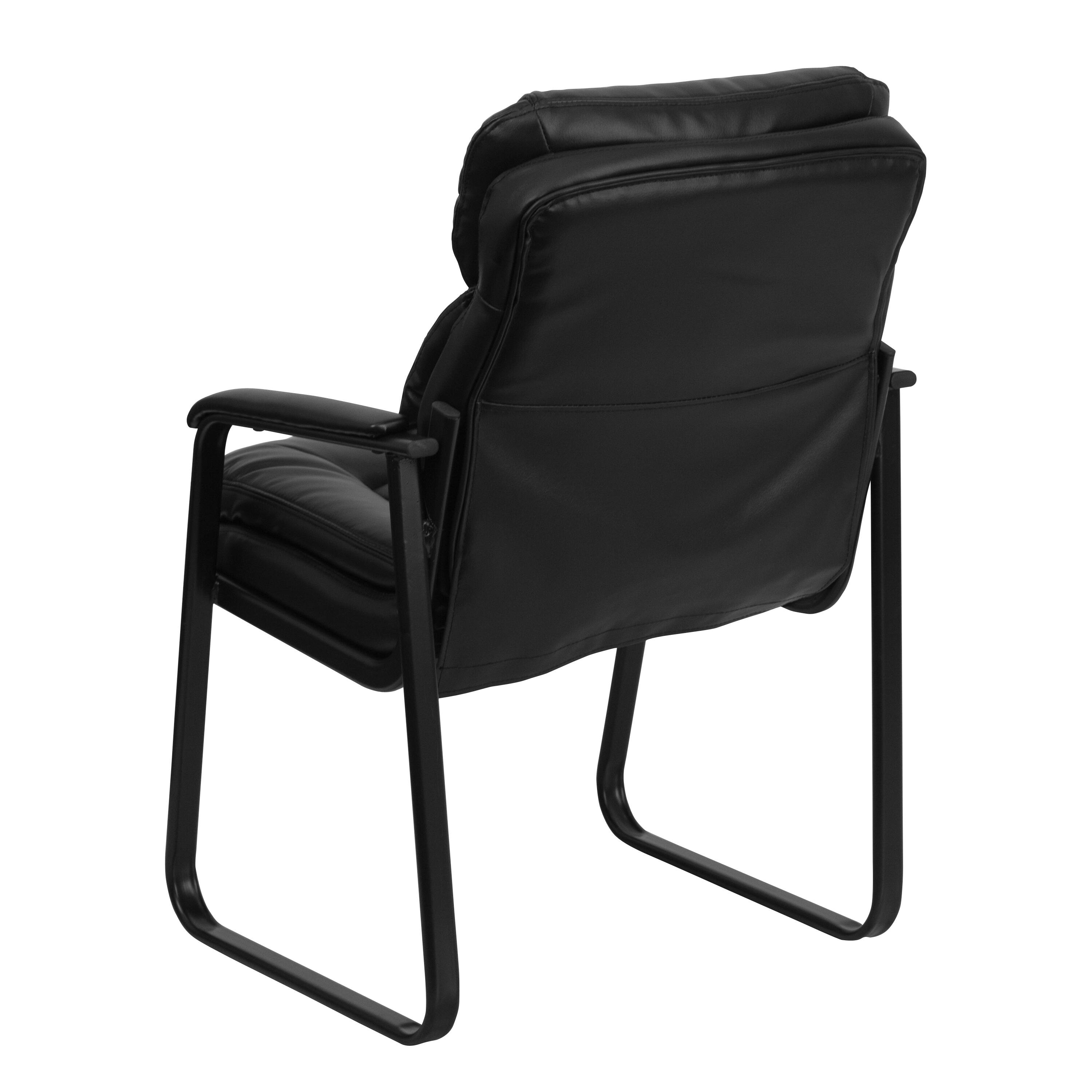 Alt View 5. Emma + Oliver - Executive Side Reception Chair with Lumbar Support and Sled Base - Black LeatherSoft.