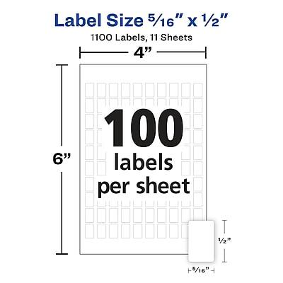 Label Size: 5/16" x 1/2"

1100 Labels, 11 Sheets

4" x 6"

100 labels per sheet

1/2" T

5/16" T