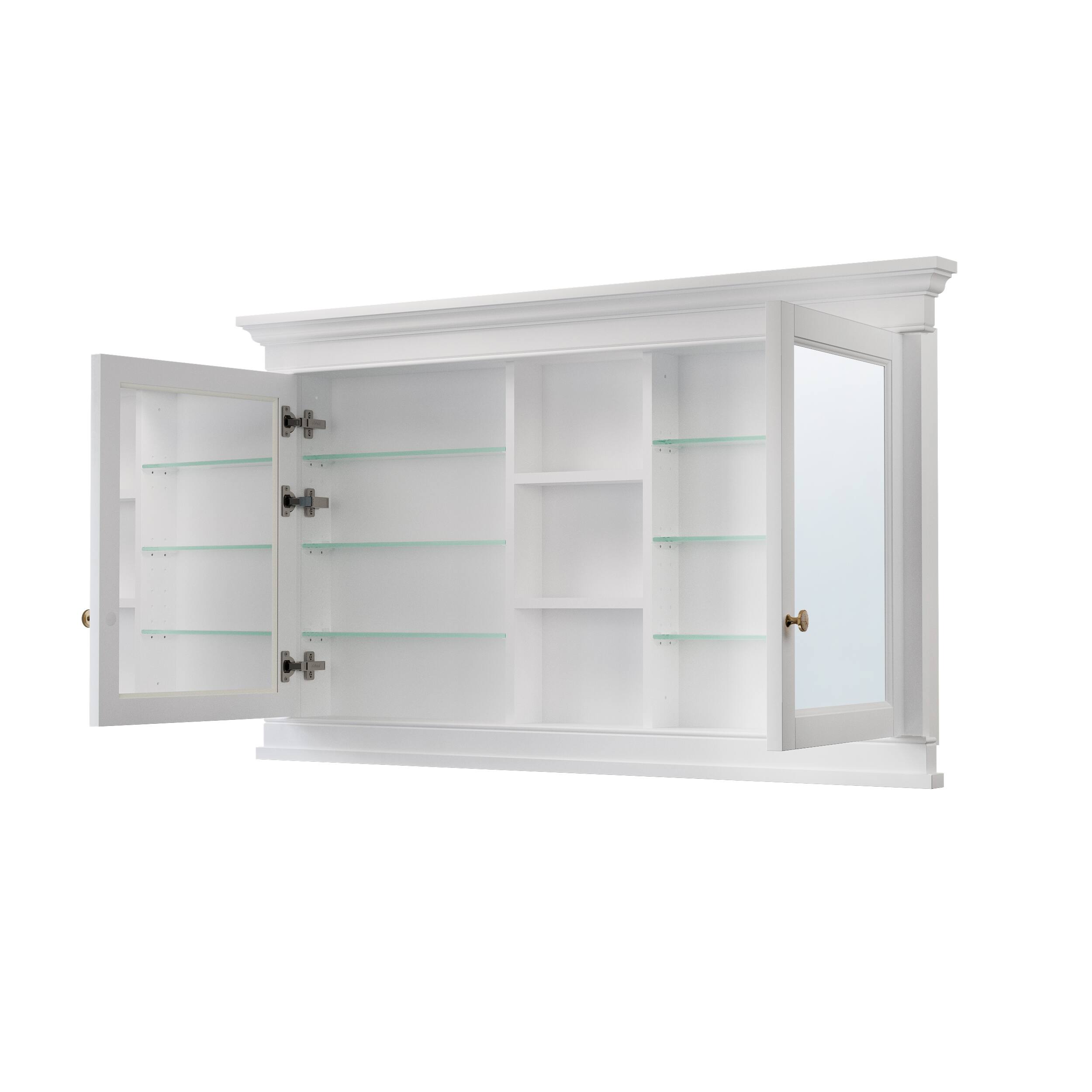 Alt View 8. WELLFOR - 55-Inch W x 32-Inch H Recessed Solid Rubberwood Medicine Cabinet with Mirrored Door - White.