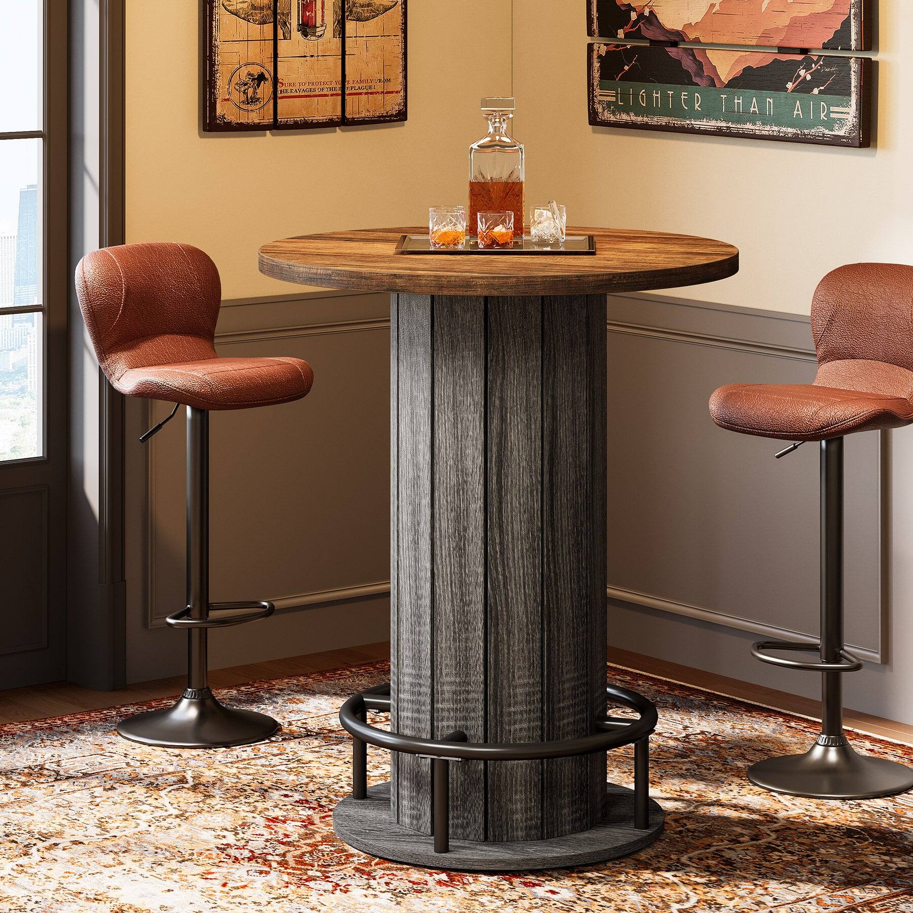 Tribesigns Bar Table with Wood Construction, Footrest, Wood Grain ...