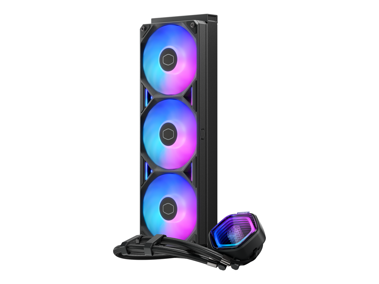 Alt View 4. Cooler Master - Cooler Master Atmos II 360 FreeForm 2.0 AIO CPU Cooler with VRM Fan, Dual Pump, 400mm Tubing, ARGB PWM, for R9/AMD/Intel - Black.