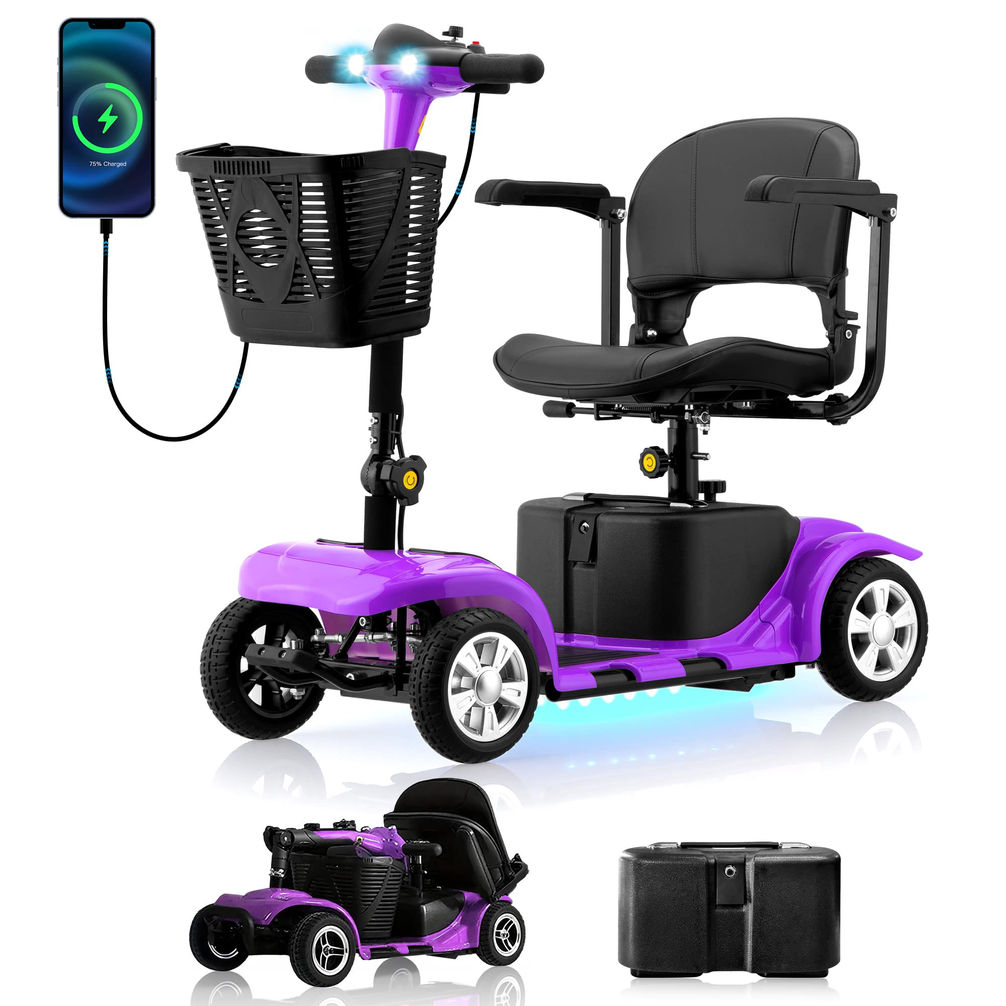 Hover Heart - Foldable Electric Scooter for Seniors, with LED Headlights, Storage Basket & Rechargeable Battery,10 Mile Long Range - purple price history on PriceWatchPro