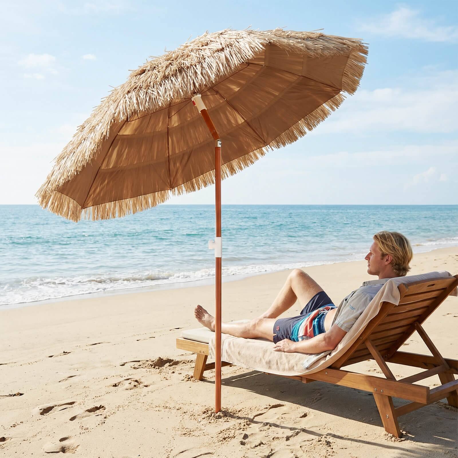 Alt View 3. Costway - Costway Patio 6FT Tropical Thatched Tiki Beach Umbrella Portable Outdoor Market Tilt - Natural.