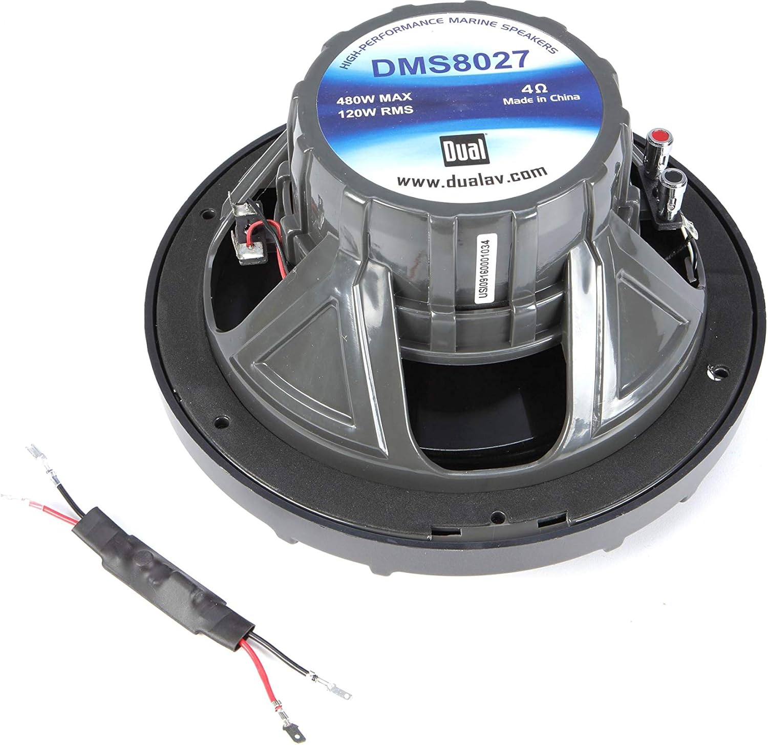 MARINE HIGH-PERFORMANCE SPEAKERS  
DMS8027  
4Ω  
480W MAX  
120W RMS  
Made in China  
www.dualav.com  
USI09160001034