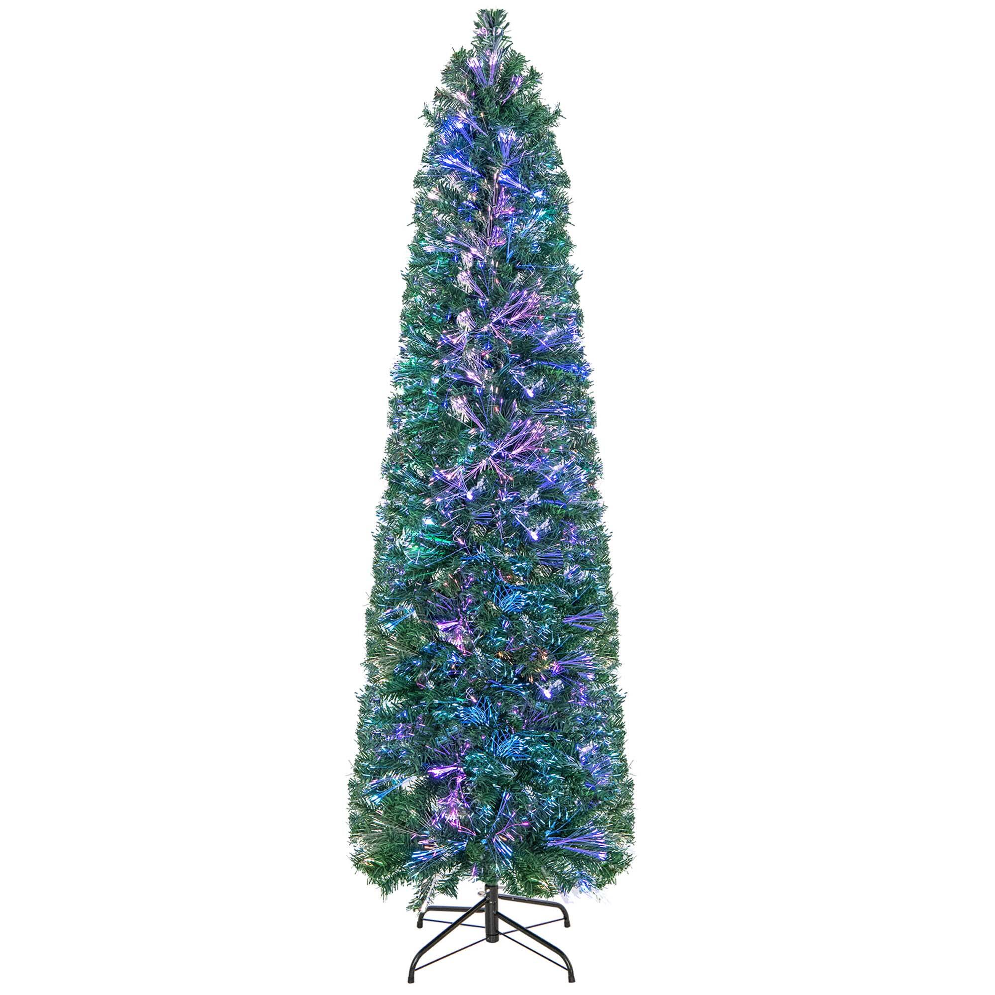 Costway - 6 FT Pre-Lit Artificial Xmas Tree with Colorful Fiber Optics & 517 PVC Branch Tips - Green
