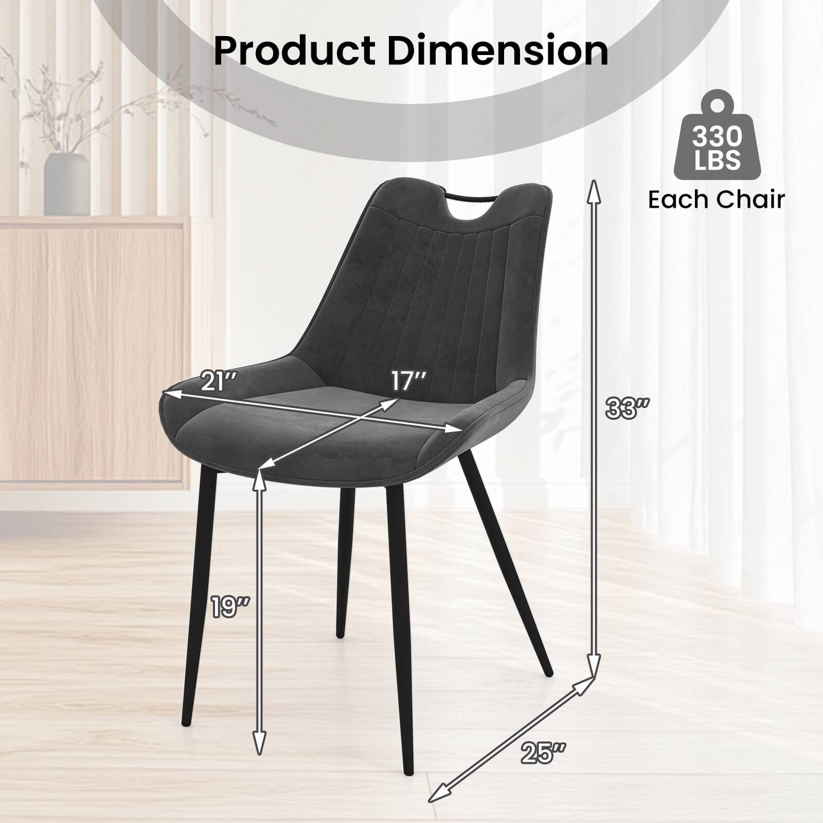 Product Dimension

Each Chair

330 LBS

21"  
17"  
33"  
19"  
25"