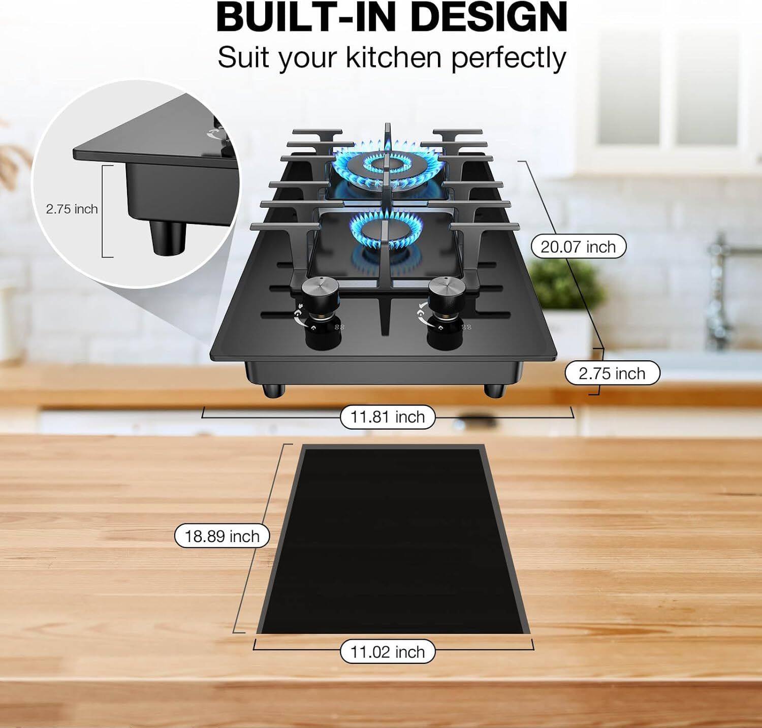 BUILT-IN DESIGN  
Suit your kitchen perfectly  

2.75 inch  
20.07 inch  
2.75 inch  
11.81 inch  
18.89 inch  
11.02 inch