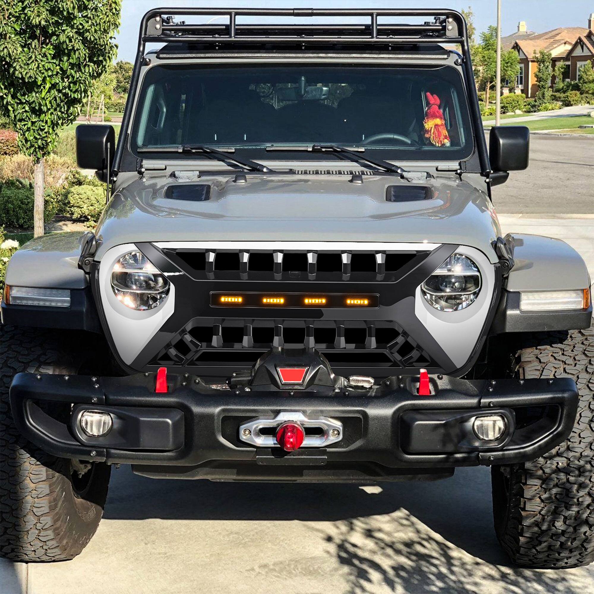 Alt View 5. AMERICAN MODIFIED - AMERICAN MODIFIED Grille w/Lights for 2018-2023 Jeep Wrangler JL & Gladiator JT - White Black.