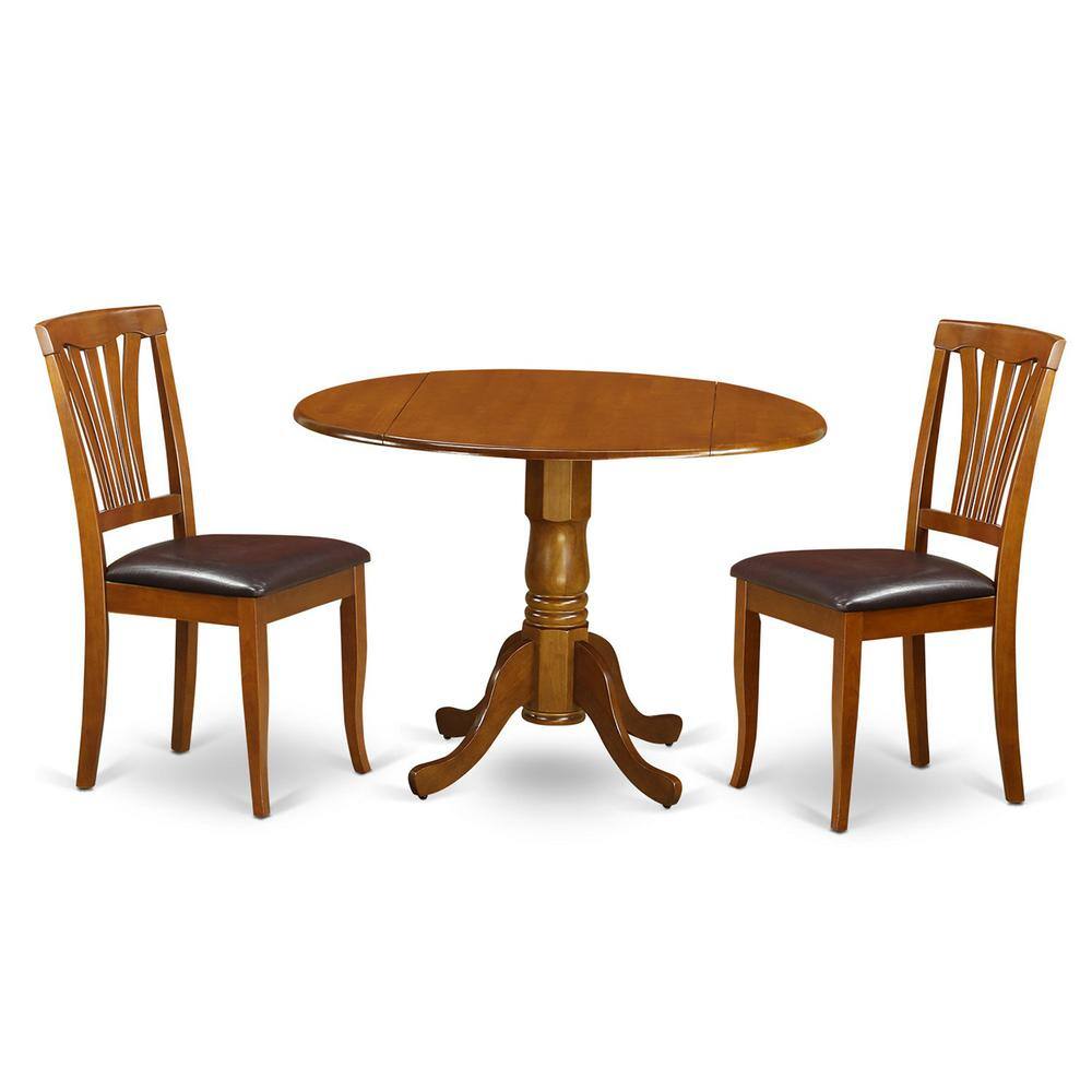 East West Furniture - 3 PC Kitchen Table set-Dining Table and 2 Leather Kitchen Chairs - Saddle Brown