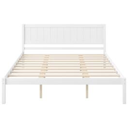 Whisen - King Size Platform Bed Frame with Headboard, Wood Slat Support, Heavy Duty Pine Wood Bed Base - White