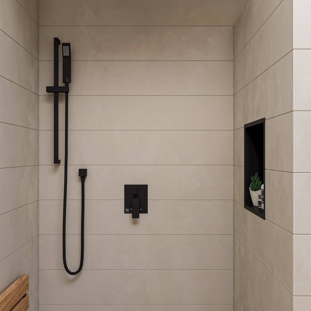 Angle. Alfi - Black Matte Shower Valve with Square Lever Handle and Diverter - Black.