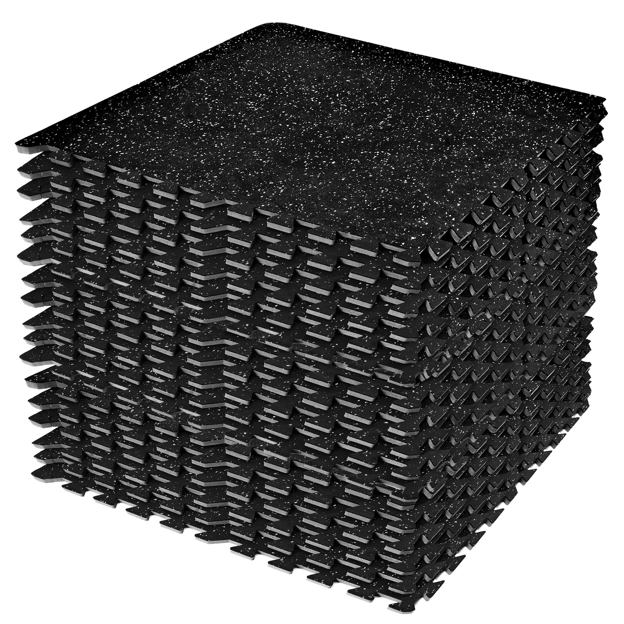 Sorbus - 18 Interlocking Gym Floor Mat - 1/2" Thick Rubber Top High-Density EVA Foam (72 Sq Ft), Heavy Exercise Equipment - Black