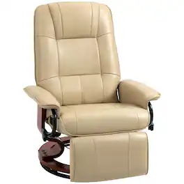 Homcom - Faux Leather Manual Recliner, Adjustable Swivel Lounge Chair with Footrest, Armrest and Wrapped Wood Base - Cream White