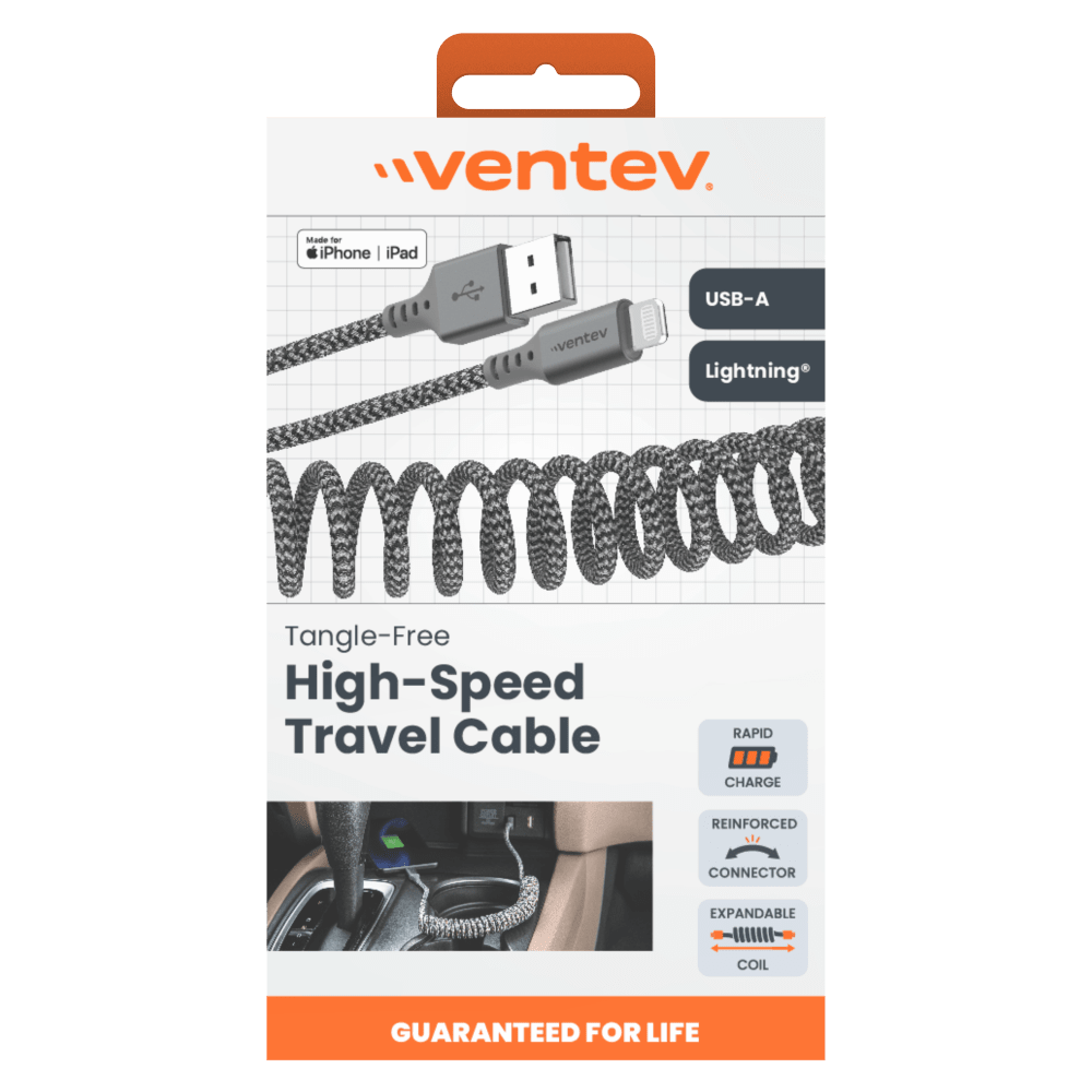 Ventev 14 inch Coiled High Speed USB A to Lightning Cable 3 ft ...