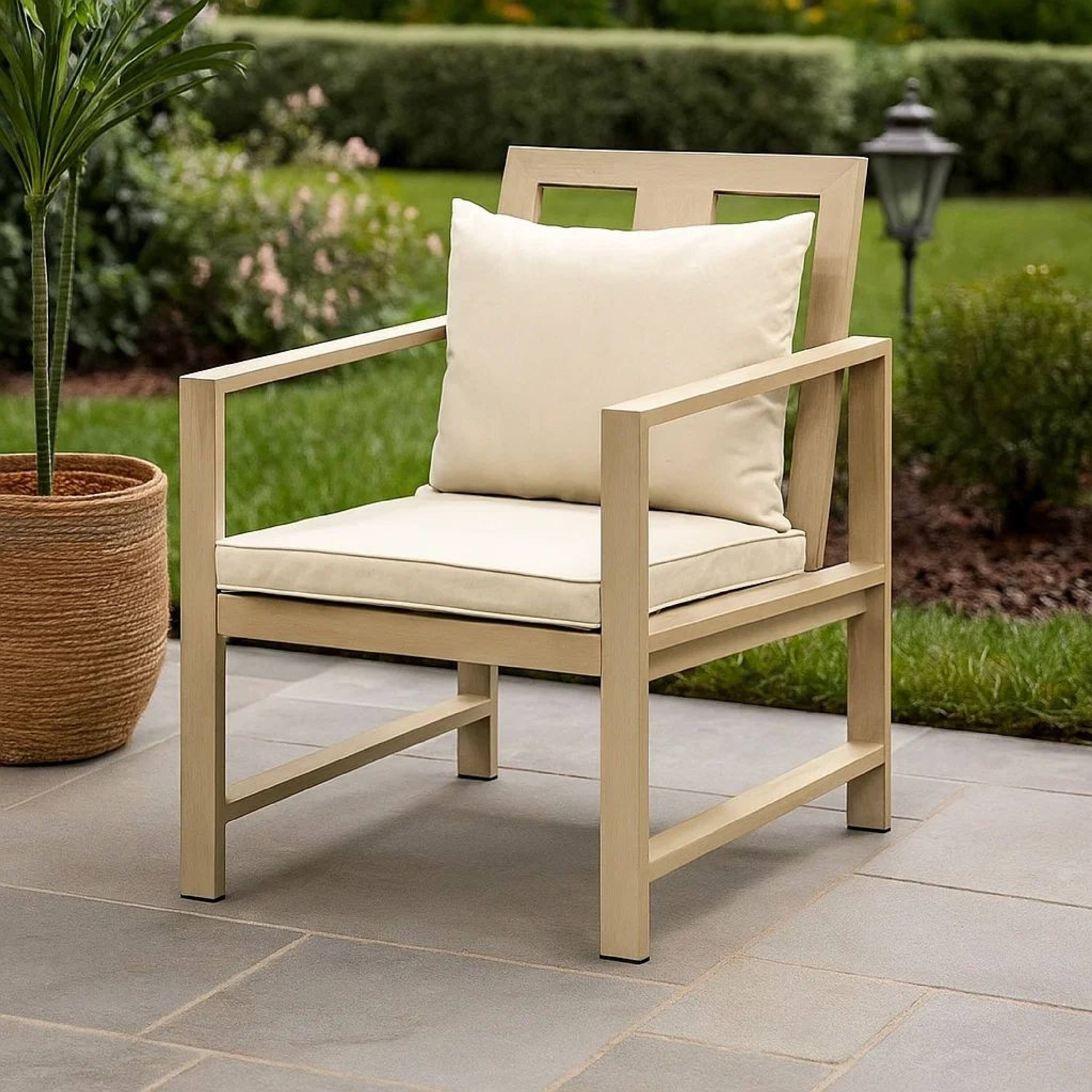 Alt View 7. Manhattan Lane - Beli Outdoor Armchair Set of 2, Washable Beige Covers - Natural Brown, Beige.