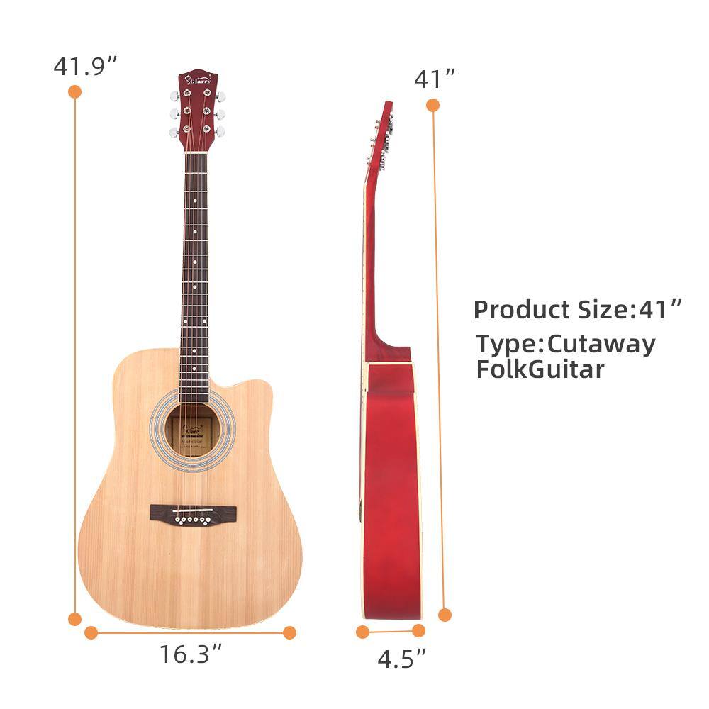 41.9"  
41"  
Product Size: 41"  
Type: Cutaway Folk Guitar  
16.3"  
4.5"