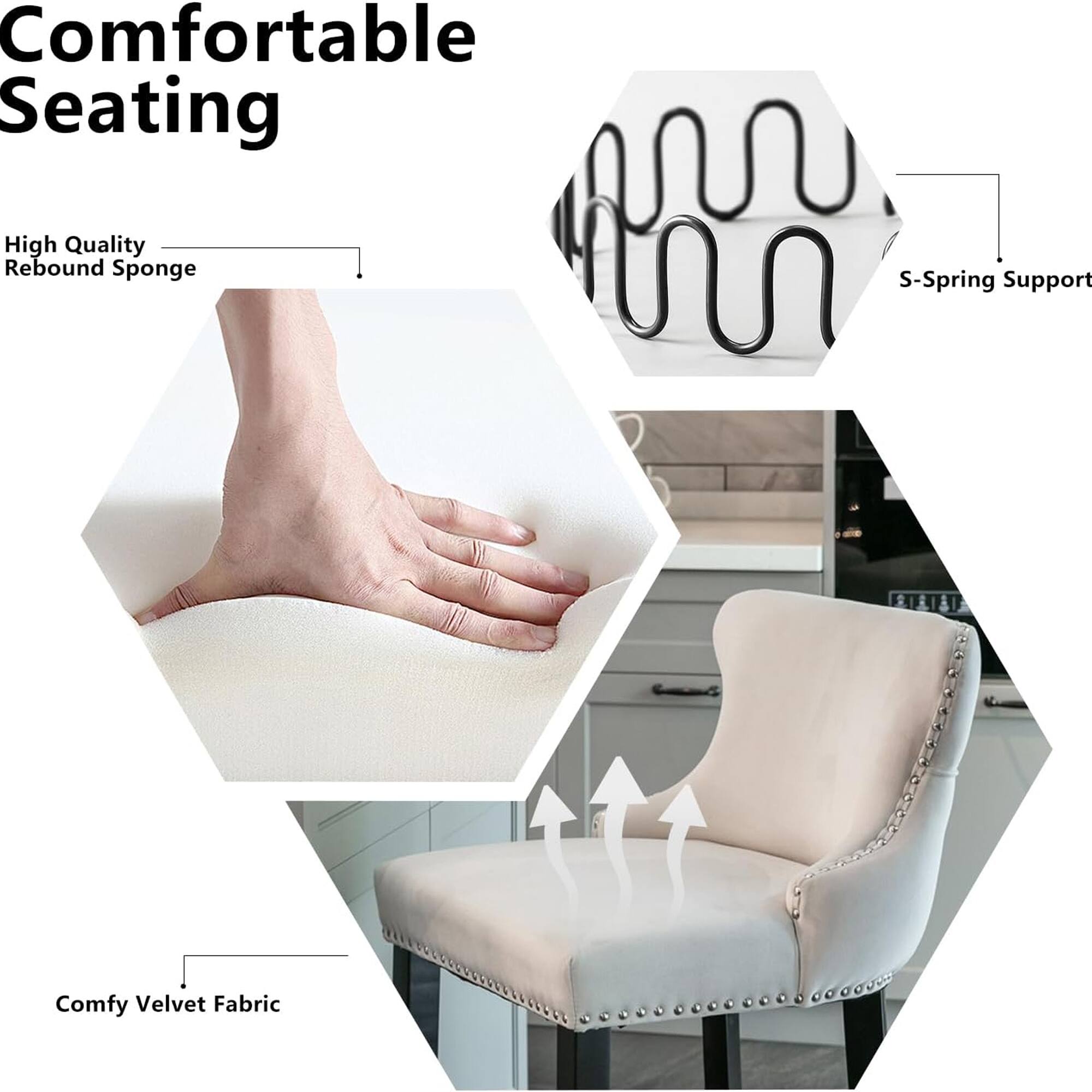 Comfortable Seating

- High Quality Rebound Sponge
- S-Spring Support
- Comfy Velvet Fabric