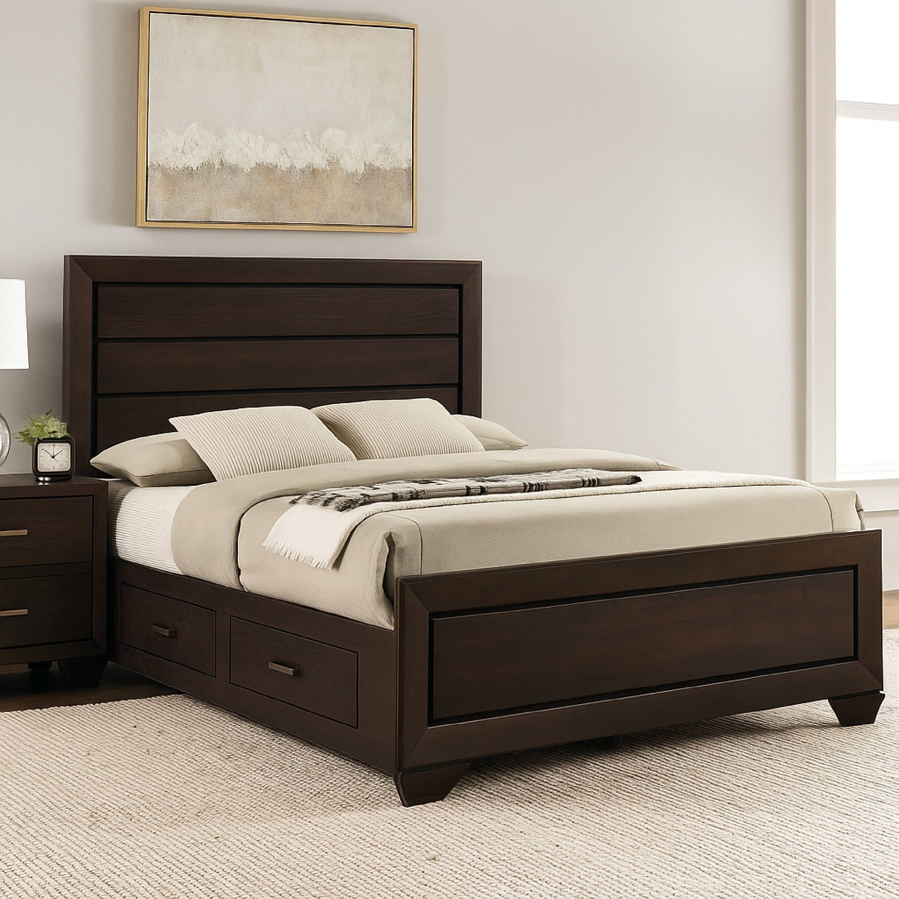 Alt View 5. Manhattan Lane - Wooden Queen Size Bed with 4 Spacious Side Rail Drawers - Brown.