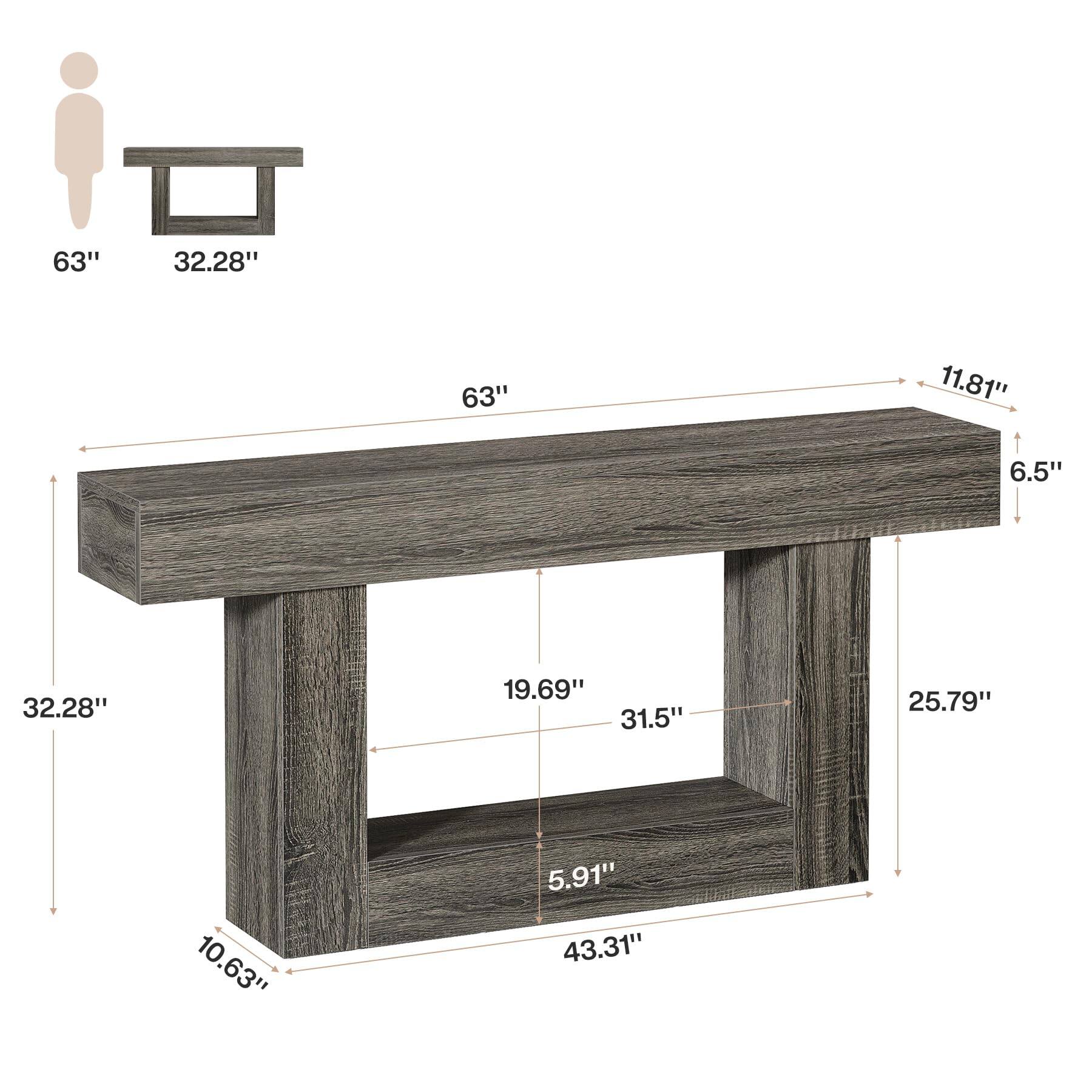Tribesigns 63 Inch Long Console Table, 2 Tier Entryway Table Sofa Table ...