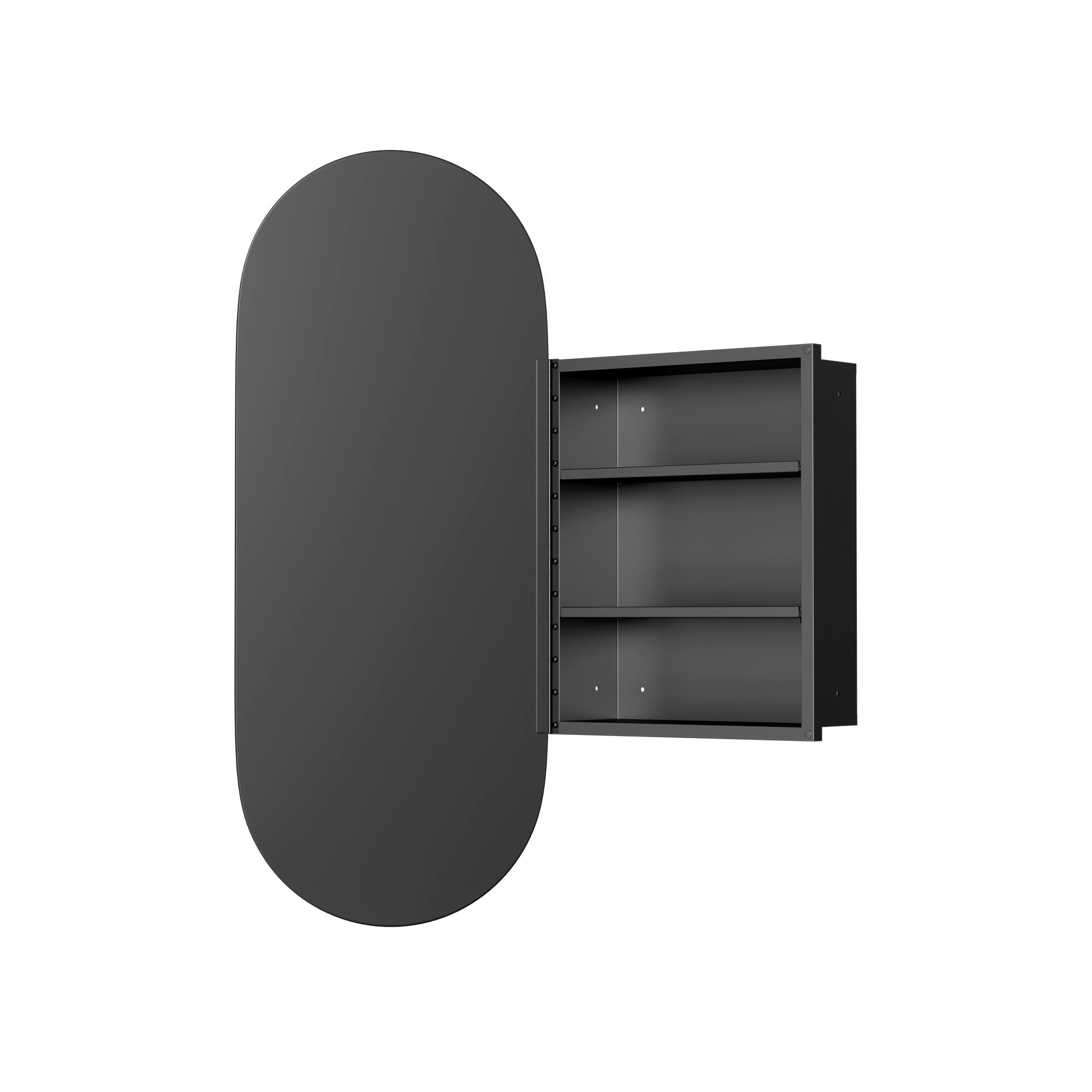 Angle. PexFix - 16" x 32" Oval Mirror Medicine Cabinet - Metal Frame, Recessed or Surface Mount for Bathroom Storage - Black.