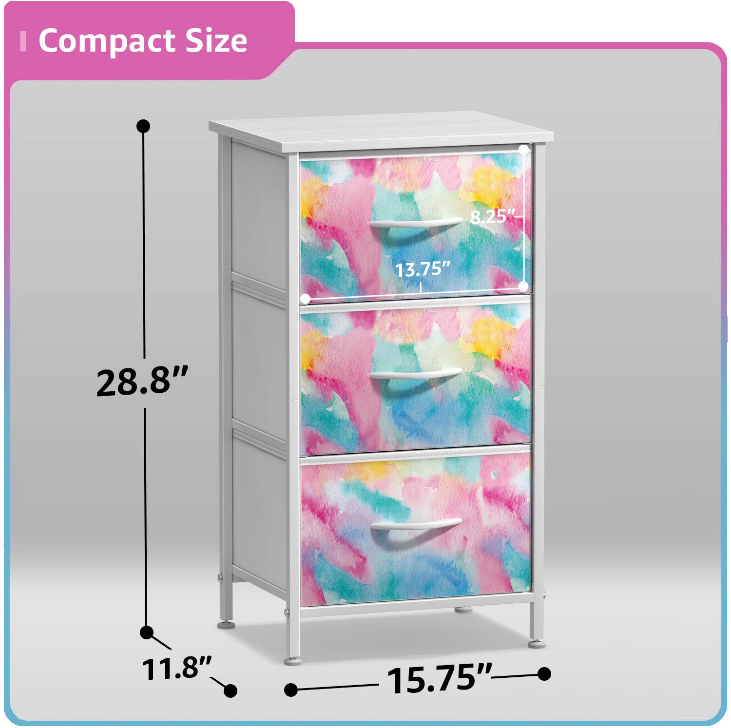 Compact Size

- Height: 28.8"
- Width: 15.75"
- Depth: 11.8"
- Drawer Height: 8.25"
- Drawer Width: 13.75"