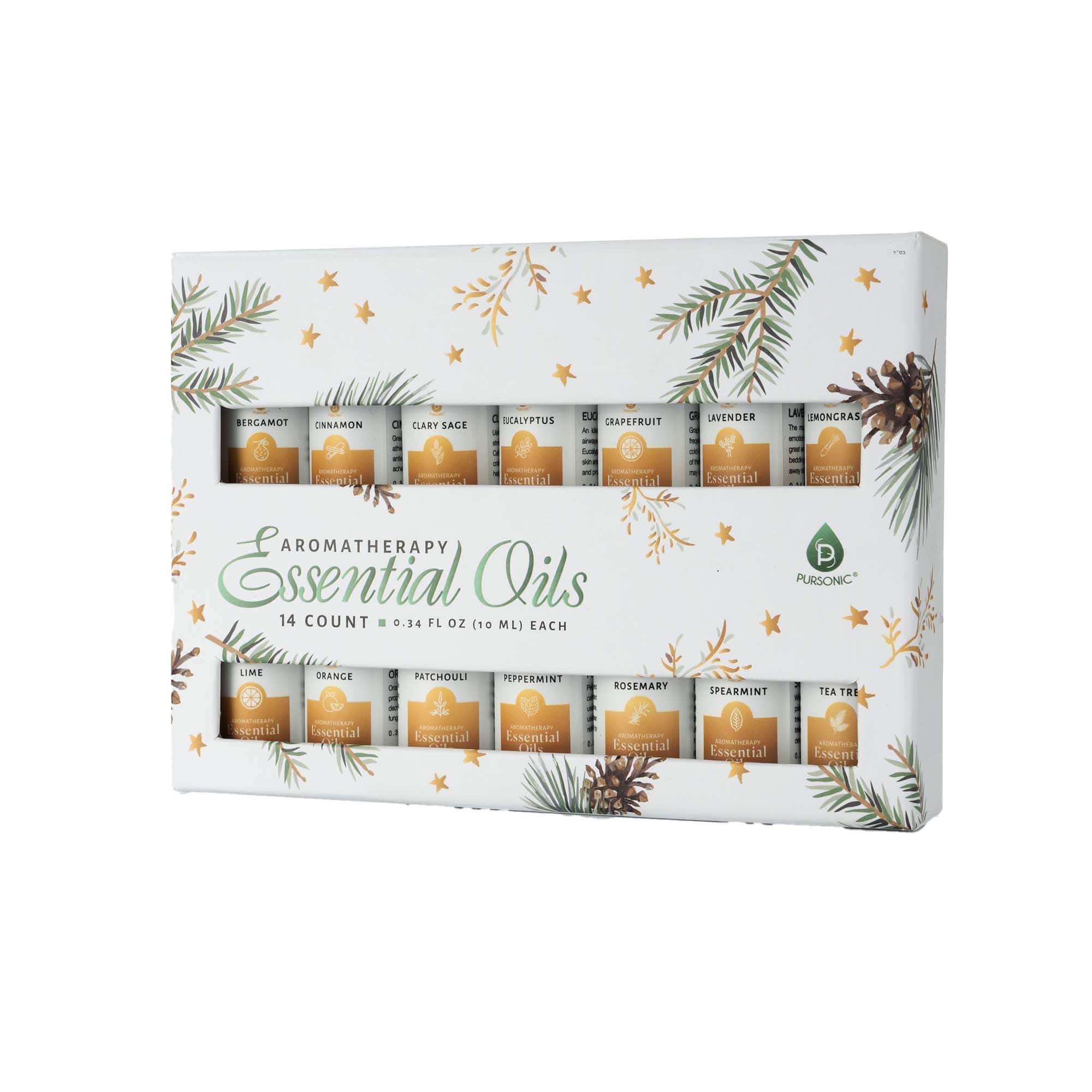Pursonic - Essential Oils Christmas Gift Set – 14-Piece Aromatherapy Collection - Multicolor