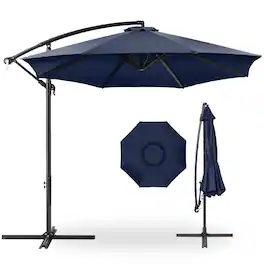Best Choice Products - 10ft Offset Hanging Outdoor Market Patio Umbrella w/ Easy Tilt Adjustment - Navy Blue