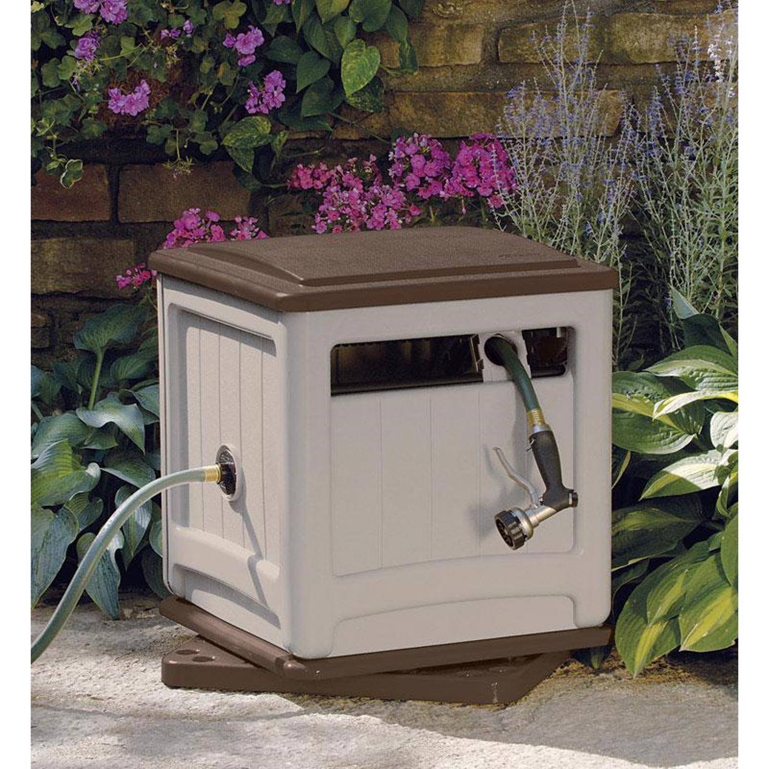 Left. Suncast - Suncast Smart Trak 225 ft. Beige Free Standing Hideaway Hose Reel.