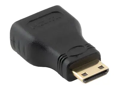 Front. Cable Leader - HDMI Male to Mini HDMI Female Adapter, Type A to Type C, Fully Molded - Black.